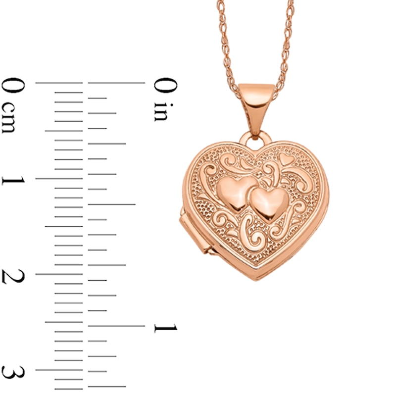 Main Image 2 of 15.0mm Filigree Textured Heart Locket in 14K Rose Gold