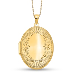Etched Ornate Frame Vintage-Style Oval Locket in 14K Gold