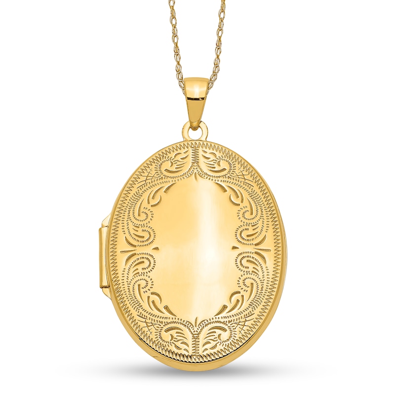 Main Image 1 of Etched Ornate Frame Vintage-Style Oval Locket in 14K Gold