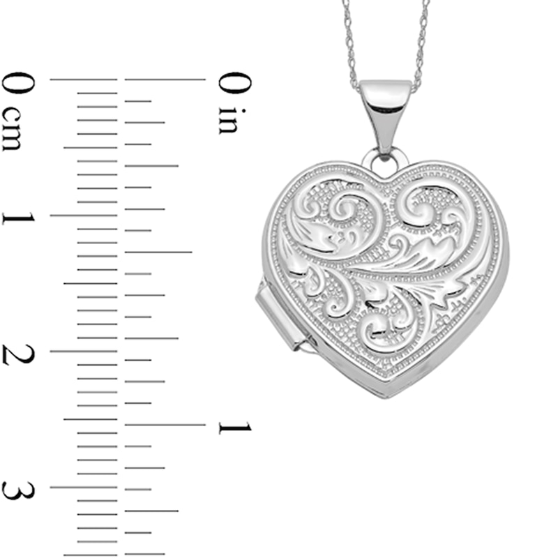 Main Image 2 of Filigree Textured "Love You Always" Reversible Heart Locket in 14K White Gold