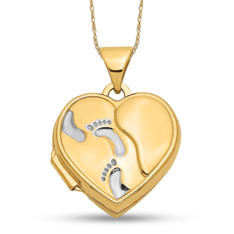 Main Image 1 of 15.0mm Footprints Layered Heart Locket in 14K Two-Tone Gold