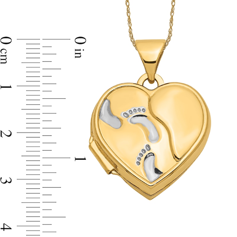 Main Image 2 of 15.0mm Footprints Layered Heart Locket in 14K Two-Tone Gold