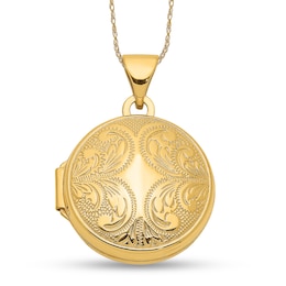 16.0mm Etched Ornate Frame Vintage-Style Round Locket in 14K Gold