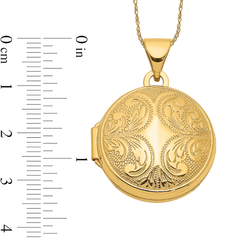 Main Image 2 of 16.0mm Etched Ornate Frame Vintage-Style Round Locket in 14K Gold