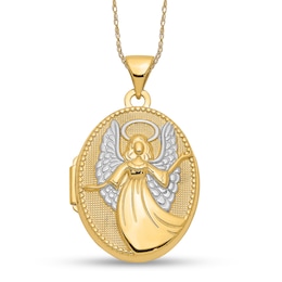 Textured Guardian Angel Oval Locket in 14K Two-Tone Gold