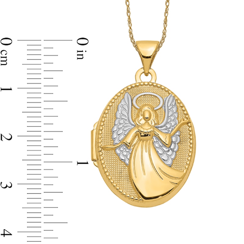 Main Image 2 of Textured Guardian Angel Oval Locket in 14K Two-Tone Gold