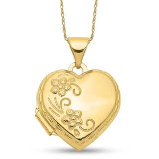Floral Textured Scallop Frame Reversible Heart Locket in 10K Gold
