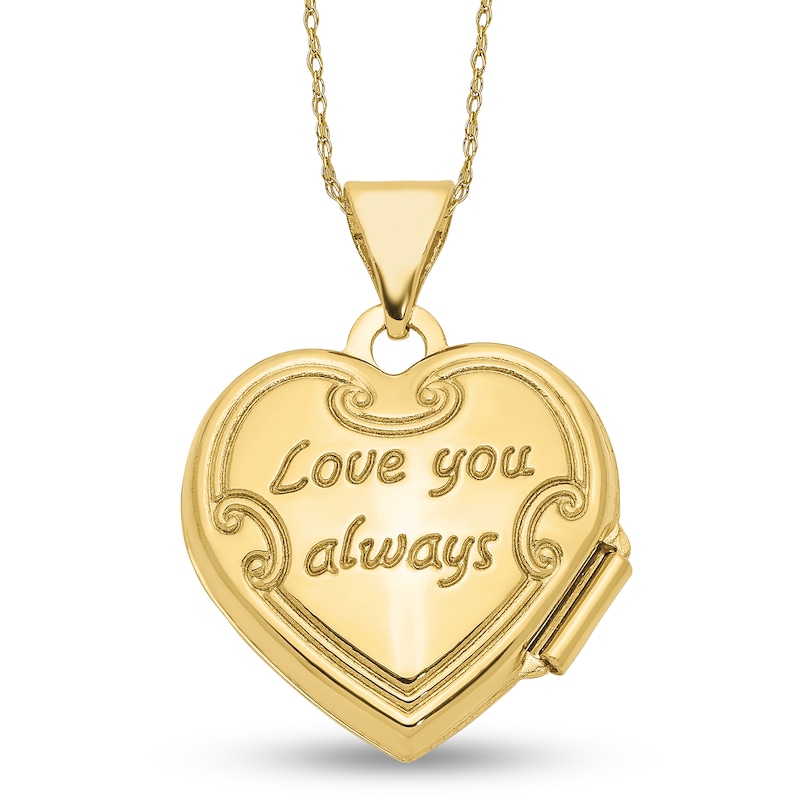 Main Image 2 of Floral Textured Scallop Frame Reversible Heart Locket in 10K Gold