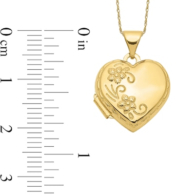 Floral Textured Scallop Frame Reversible Heart Locket in 10K Gold