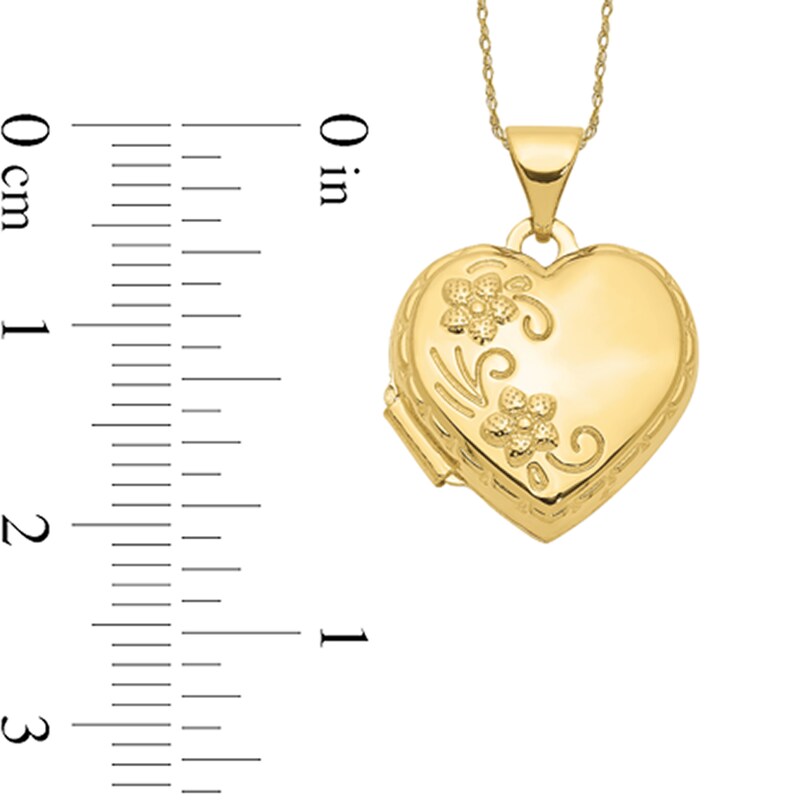 Main Image 3 of Floral Textured Scallop Frame Reversible Heart Locket in 10K Gold