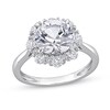 Thumbnail Image 1 of 9.0mm White Lab-Created Sapphire Frame Sunburst Ring in 10K White Gold