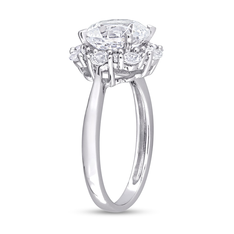 Main Image 3 of 9.0mm White Lab-Created Sapphire Frame Sunburst Ring in 10K White Gold