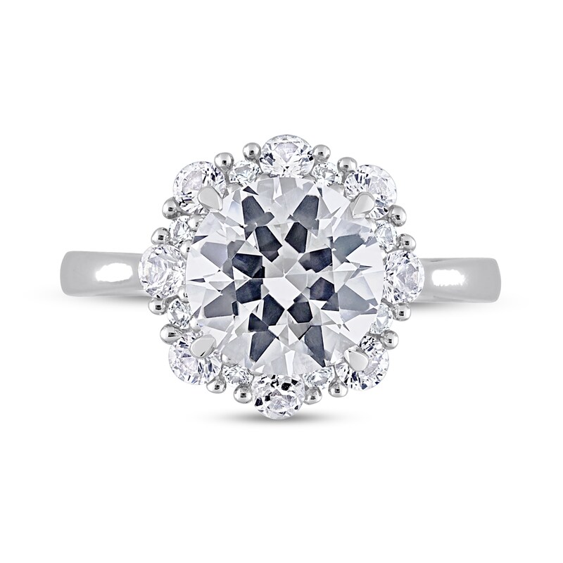 Main Image 4 of 9.0mm White Lab-Created Sapphire Frame Sunburst Ring in 10K White Gold
