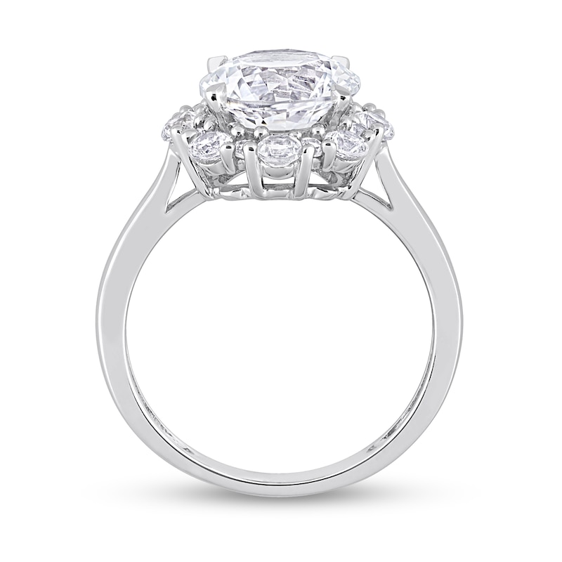 Main Image 5 of 9.0mm White Lab-Created Sapphire Frame Sunburst Ring in 10K White Gold