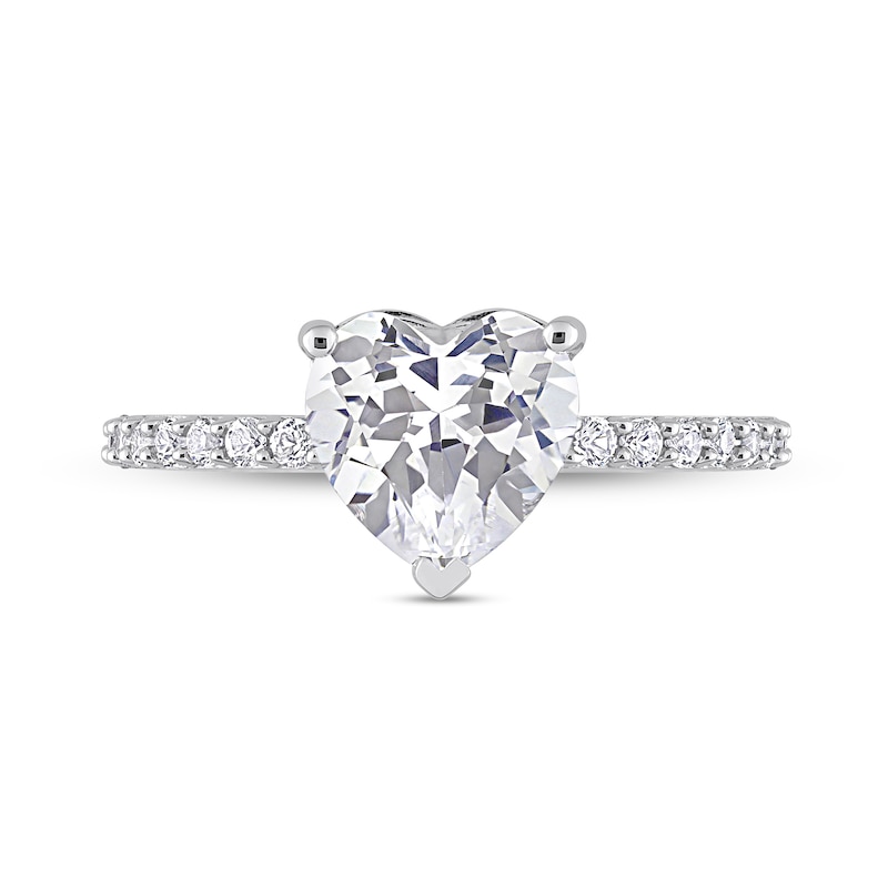 Main Image 4 of 8.0mm Heart-Shaped White Lab-Created Sapphire Ring in 10K White Gold