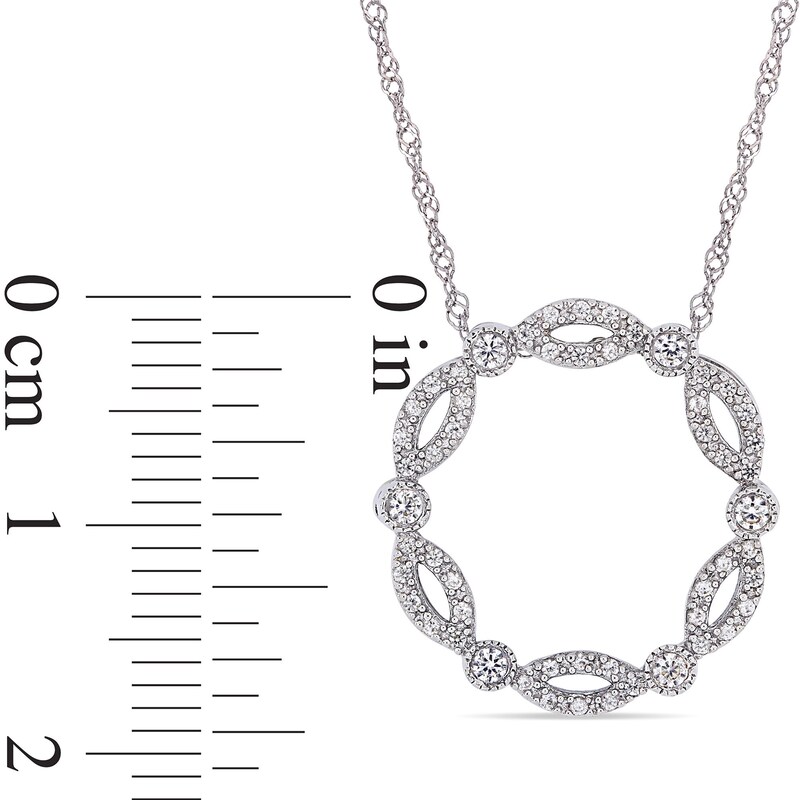 Main Image 3 of White Lab-Created Sapphire Art Deco Vintage-Style Open Circle Pendant in 10K White Gold - 17"