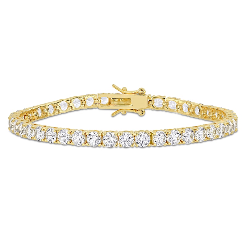 4.0mm White Lab-Created Sapphire Tennis Bracelet in Sterling Silver with Yellow Rhodium - 7.25"|Peoples Jewellers
