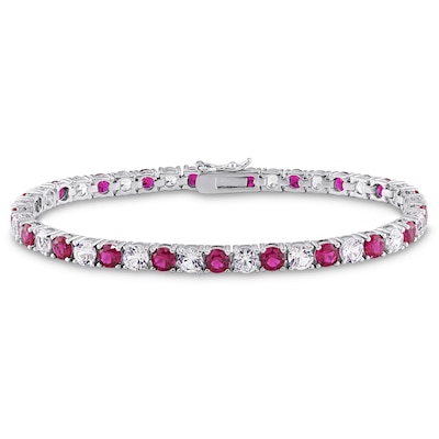 4.0mm Lab-Created Ruby and White Lab-Created Sapphire Alternating Tennis Bracelet in Sterling Silver - 7.25"