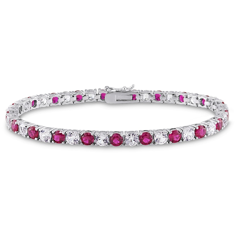 4.0mm Lab-Created Ruby and White Lab-Created Sapphire Alternating Tennis Bracelet in Sterling Silver - 7.25"|Peoples Jewellers