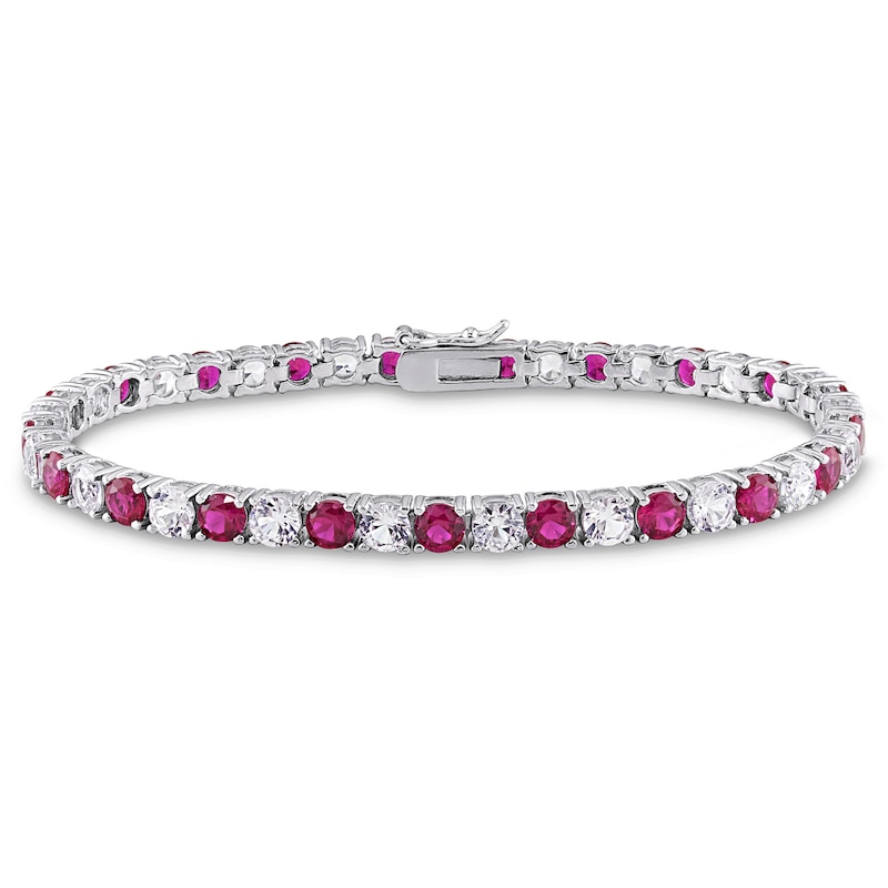 Main Image 1 of 4.0mm Lab-Created Ruby and White Lab-Created Sapphire Alternating Tennis Bracelet in Sterling Silver - 7.25"