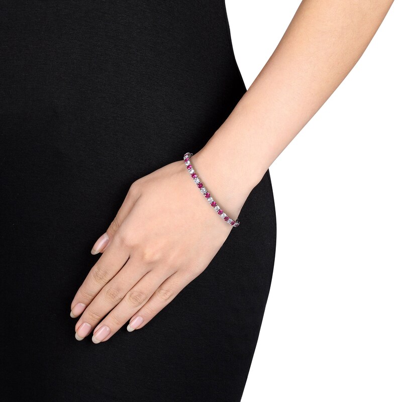 Main Image 2 of 4.0mm Lab-Created Ruby and White Lab-Created Sapphire Alternating Tennis Bracelet in Sterling Silver - 7.25"