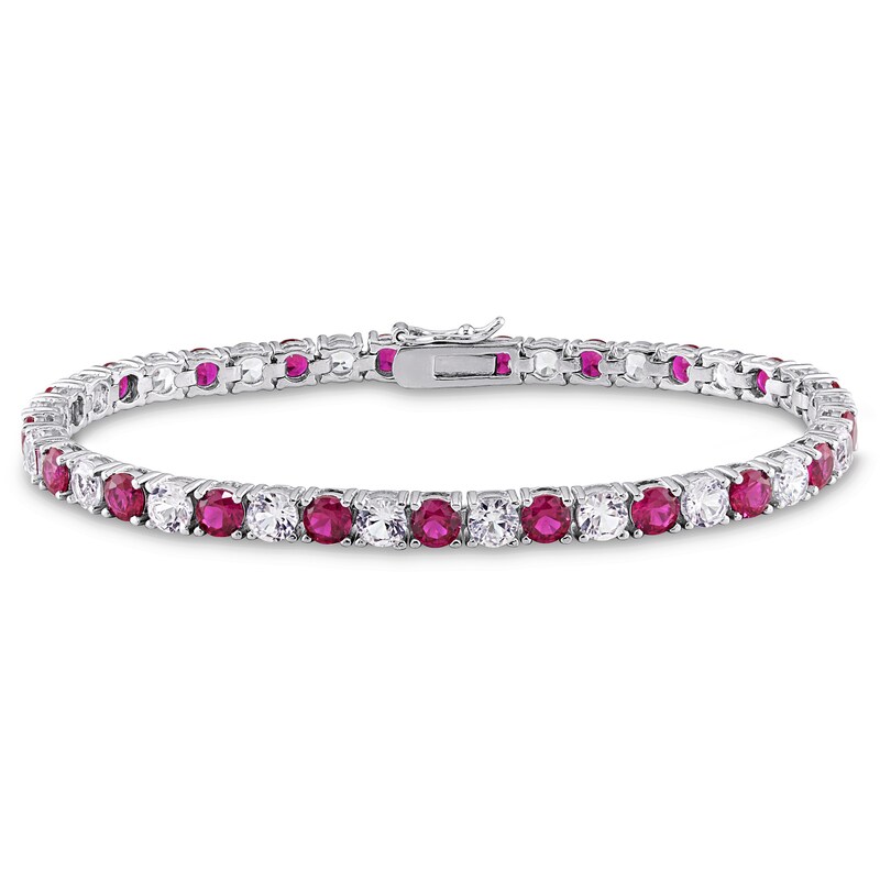 4.0mm Lab-Created Ruby and White Lab-Created Sapphire Alternating Tennis Bracelet in Sterling Silver - 7.25"