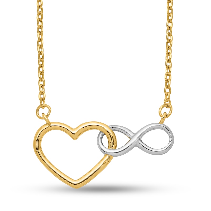 Interlocking Heart Outline and Infinity Necklace in 14K Two-Tone Gold - 17"|Peoples Jewellers