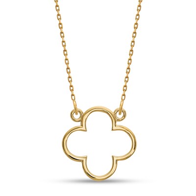 Diamond-Cut Quatrefoil Outline Necklace in 14K Gold
