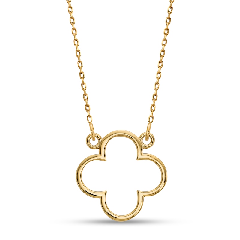 Main Image 1 of Diamond-Cut Quatrefoil Outline Necklace in 14K Gold