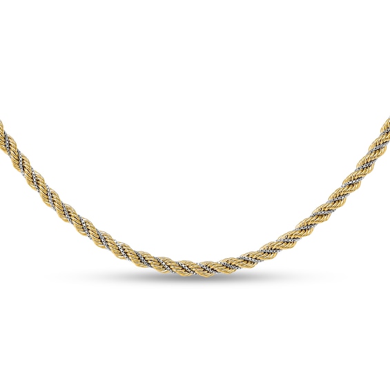 3.25mm Textured Hollow Rope Chain Necklace in 14K Two-Tone Gold - 18"