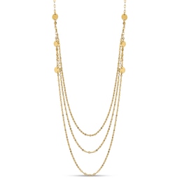 Mini Disc Station Triple Strand Necklace in 14K Gold