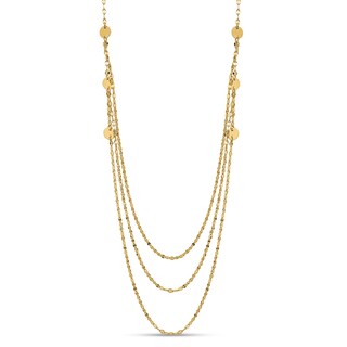 Mini Disc Station Triple Strand Necklace in 14K Gold
