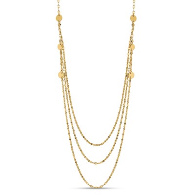 Mini Disc Station Triple Strand Necklace in 14K Gold