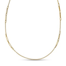 2.3mm Textured Paper Clip Link and Hollow Cable Chain Necklace in 14K Gold - 27.5&quot;