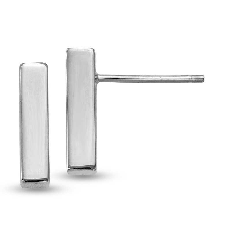 Three-Dimensional Vertical Bar Stud Earrings in 14K White Gold|Peoples Jewellers