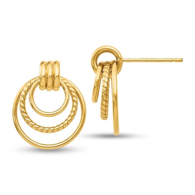 Multi-Finish Layered Circles Doorknocker Drop Earrings in 14K Gold