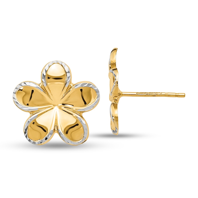 Multi-Finish Flower Stud Earrings in 14K Two-Tone Gold|Peoples Jewellers