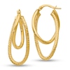 Thumbnail Image 1 of 15.0mm Multi-Finish Layered Double Tube Oval Hoop Earrings in 14K Gold
