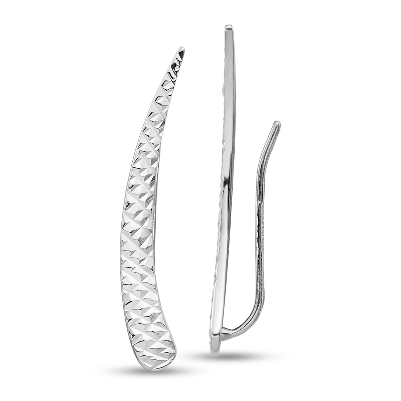 Diamond-Cut Graduated Bar Curve Crawler Earrings in 14K White Gold