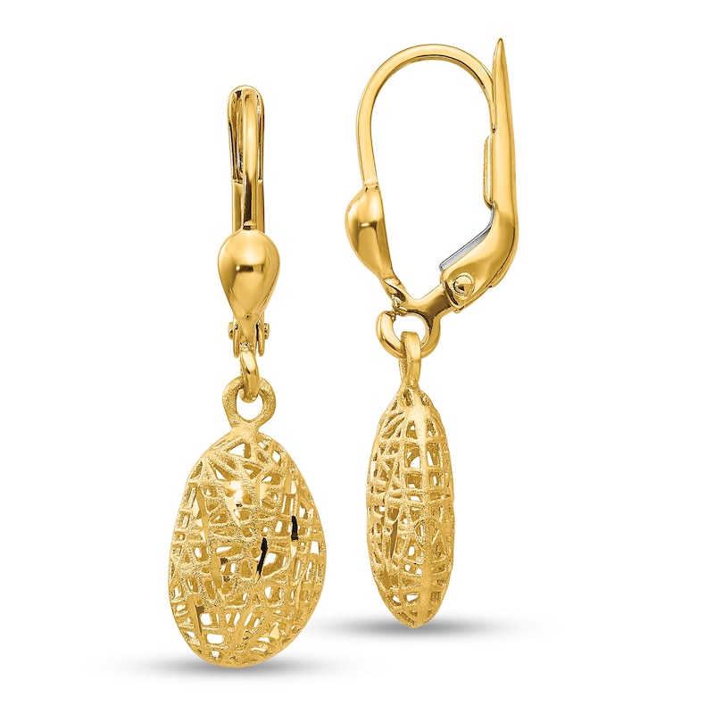 Diamond-Cut Abstract Puff Lattice Drop Earrings in 14K Gold