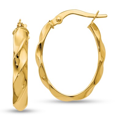 17.0mm Twist Tube Oval Hoop Earrings in 14K Gold