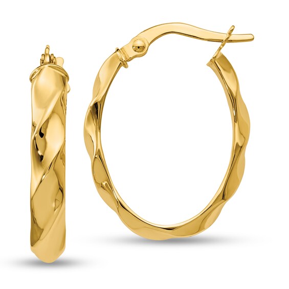 17.0mm Twist Tube Oval Hoop Earrings in 14K Gold