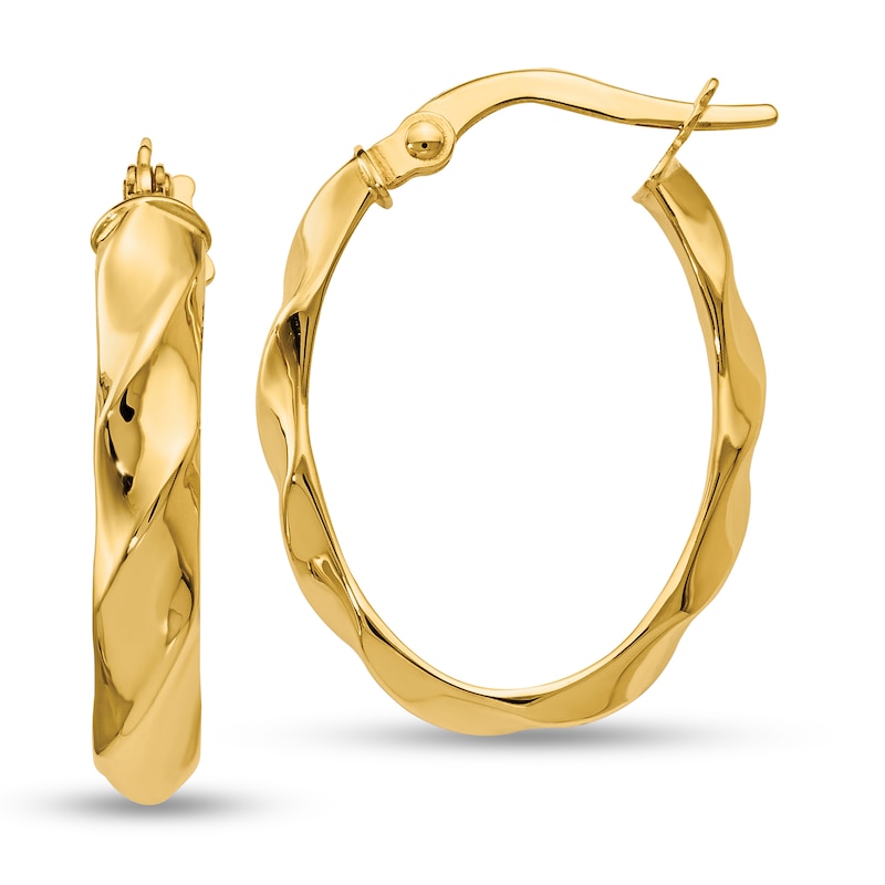 17.0mm Twist Tube Oval Hoop Earrings in 14K Gold