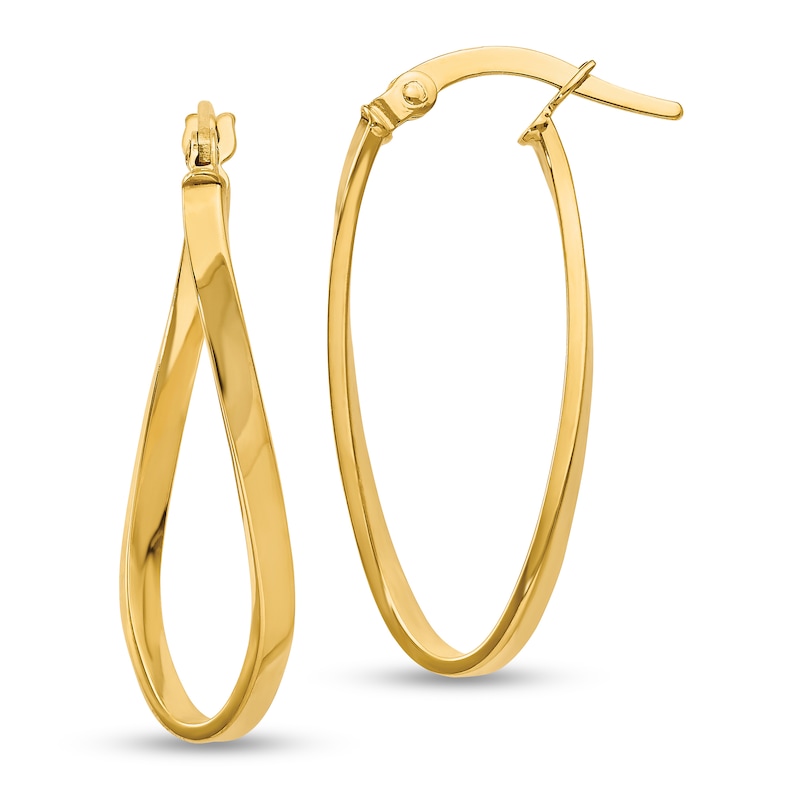 26.0 x 12.0mm Swirl Squared Tube Oval Hoop Earrings in 14K Gold|Peoples Jewellers