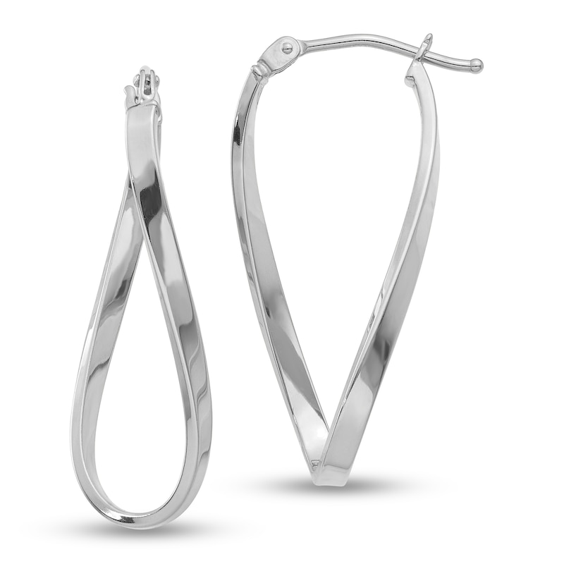 27.6 x 10.6mm Swirl Squared Tube Oval Hoop Earrings in 10K White Gold|Peoples Jewellers