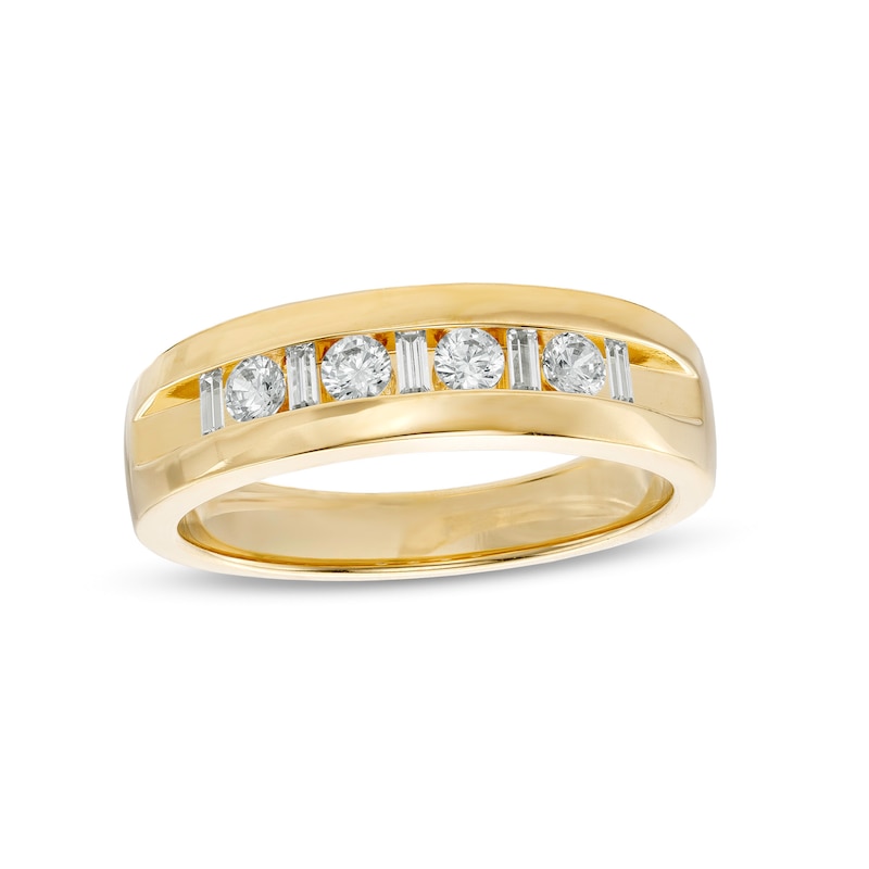 Men's 0.50 CT. T.W. Baguette and Round Diamond Alternating Nine Stone Wedding Band in 10K Gold