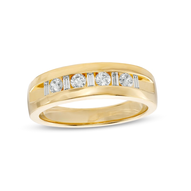 Men's 0.50 CT. T.W. Baguette and Round Diamond Alternating Nine Stone Wedding Band in 10K Gold|Peoples Jewellers