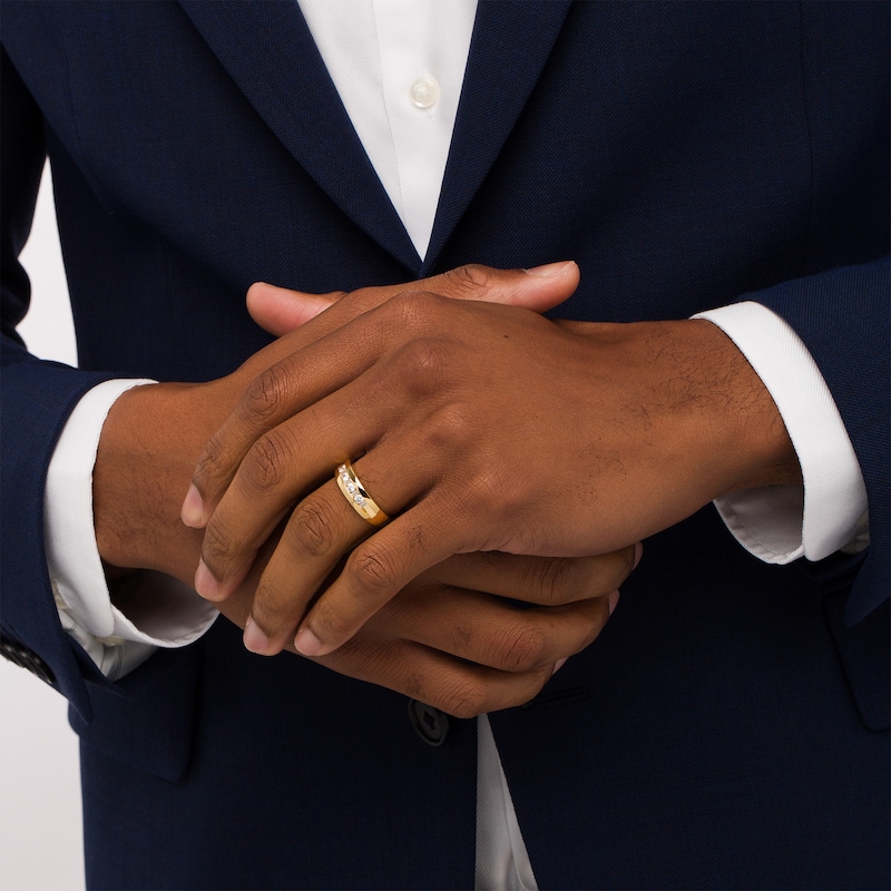Main Image 2 of Men's 0.50 CT. T.W. Baguette and Round Diamond Alternating Nine Stone Wedding Band in 10K Gold