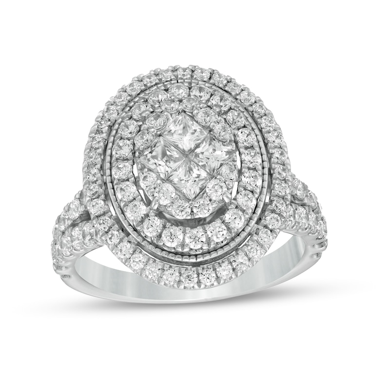 2.00 CT. T.W. Quad Princess-Cut Diamond Double Oval Frame Split Shank Engagement Ring in 10K White Gold