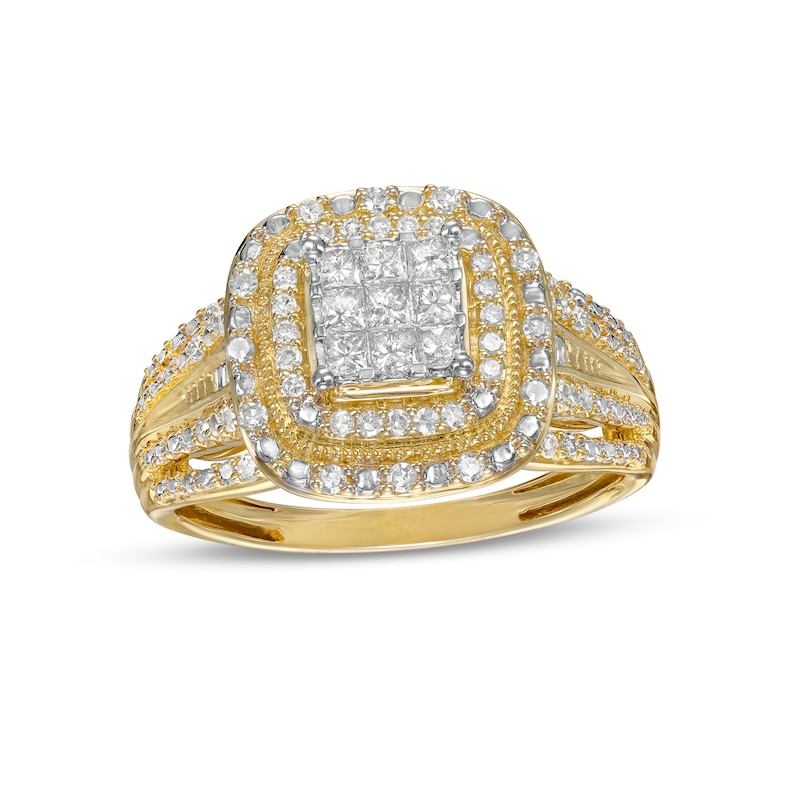 0.50 CT. T.W. Composite Cushion-Shaped Diamond Double Frame Vintage-Style Engagement Ring in 10K Gold|Peoples Jewellers